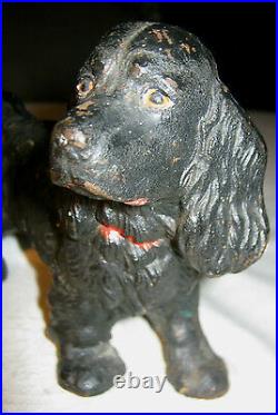 Antique Hubley Solid Cast Iron Black Cocker Spaniel Dog Doorstop Statue Puppy