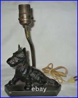 Antique Hubley Toy Black Scottish Terrier Dog Doorstop Cast Iron Lamp No Shade