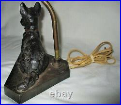 Antique Hubley Toy Black Scottish Terrier Dog Doorstop Cast Iron Lamp No Shade