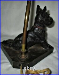 Antique Hubley Toy Black Scottish Terrier Dog Doorstop Cast Iron Lamp No Shade