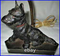 Antique Hubley Toy Black Scottish Terrier Dog Doorstop Cast Iron Lamp No Shade