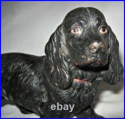 Antique Hubley USA Solid Cast Iron Black Cocker Spaniel Toy Dog Statue Doorstop