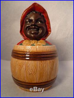 Antique Johann Maresch Figural Tobacco Humidor Barrel Black American Lady Lid