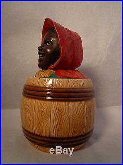 Antique Johann Maresch Figural Tobacco Humidor Barrel Black American Lady Lid