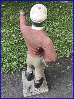 Antique Lawn Jockey Concrete Cement Chipped Paint Statue Farm