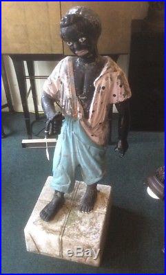 Antique Lawn Jockey/ Hitching Post Cast Iron, 39 (46 On Stand) Early Americana
