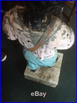 Antique Lawn Jockey/ Hitching Post Cast Iron, 39 (46 On Stand) Early Americana