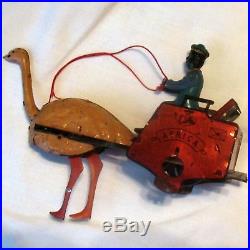 Antique Lehmann Germany Wind-Up Toy Africa Ostrich Mail Cart 1890 EPL 170 Parts