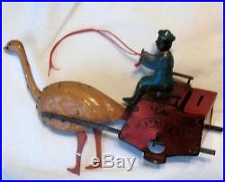 Antique Lehmann Germany Wind-Up Toy Africa Ostrich Mail Cart 1890 EPL 170 Parts