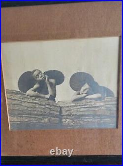 Antique-Lg. Sepia Photo-O. Pierre Havens-2 African American Boys-Cherubs-Palms