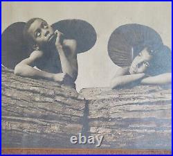 Antique-Lg. Sepia Photo-O. Pierre Havens-2 African American Boys-Cherubs-Palms