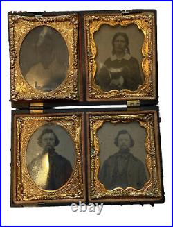 Antique Littlefiel & Parsons & Co Union Tin Case With Four Daguerreotypes. Rare