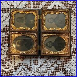 Antique Littlefiel & Parsons & Co Union Tin Case With Four Daguerreotypes. Rare