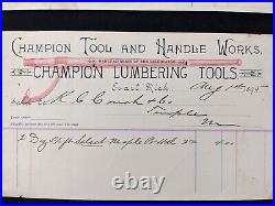 Antique MICHIGAN LOGGING Photograph & Letterhead Lot Champion Tool Lumber