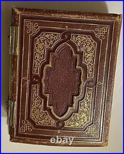 Antique MID 1800's Photo Album Leather Brass Gold Embossed 45 Photos Oberlin Oh