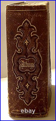 Antique MID 1800's Photo Album Leather Brass Gold Embossed 45 Photos Oberlin Oh