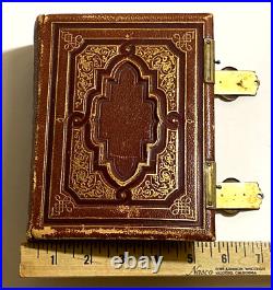 Antique MID 1800's Photo Album Leather Brass Gold Embossed 45 Photos Oberlin Oh