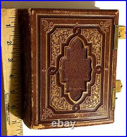 Antique MID 1800's Photo Album Leather Brass Gold Embossed 45 Photos Oberlin Oh