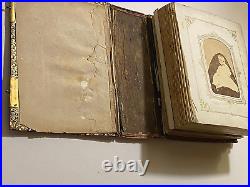 Antique MID 1800's Photo Album Leather Brass Gold Embossed 45 Photos Oberlin Oh