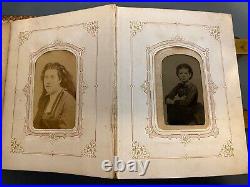 Antique MID 1800's Photo Album Leather Brass Gold Embossed 45 Photos Oberlin Oh