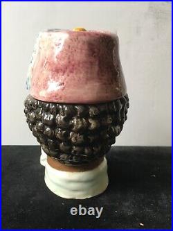 Antique Majolica Black Americana Figural Head Tobacco Humidor Jar Middle Eastern