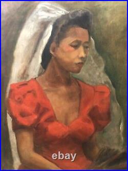 Antique Mid Century Black African American Modern Oil Painting Exhibited 1943