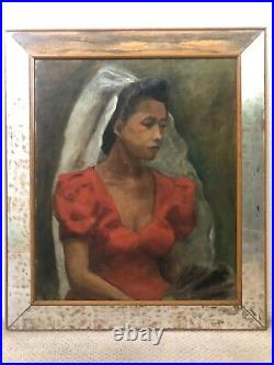 Antique Mid Century Black African American Modern Oil Painting Exhibited 1943