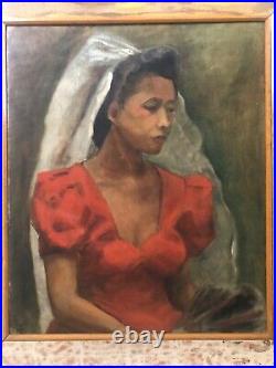 Antique Mid Century Black African American Modern Oil Painting Exhibited 1943
