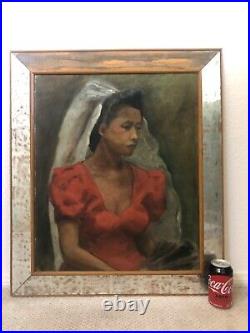 Antique Mid Century Black African American Modern Oil Painting Exhibited 1943