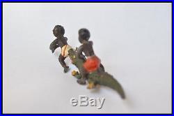 Antique Miniature Black American Americana Lead Alligator +Children Figure c1920