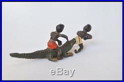 Antique Miniature Black American Americana Lead Alligator +Children Figure c1920