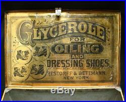 Antique Mustard Tin Trunk Shoe Shine Black Americana Box R&B Glycerole NYC