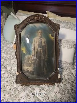 Antique Original African American Gentleman In Original Guilt Frame 18 1/2 × 12