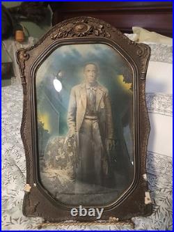 Antique Original African American Gentleman In Original Guilt Frame 18 1/2 × 12