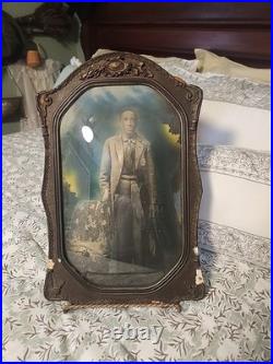 Antique Original African American Gentleman In Original Guilt Frame 18 1/2 × 12