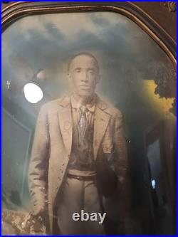 Antique Original African American Gentleman In Original Guilt Frame 18 1/2 × 12