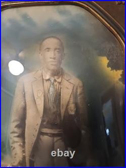 Antique Original African American Gentleman In Original Guilt Frame 18 1/2 × 12