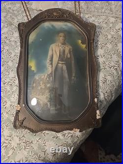 Antique Original African American Gentleman In Original Guilt Frame 18 1/2 × 12