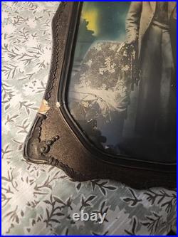 Antique Original African American Gentleman In Original Guilt Frame 18 1/2 × 12