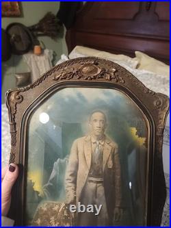 Antique Original African American Gentleman In Original Guilt Frame 18 1/2 × 12