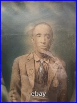 Antique Original African American Gentleman In Original Guilt Frame 18 1/2 × 12