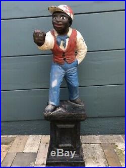 Antique Original Cast Iron Lawn Jockey Statue Hitching Post Black Americana