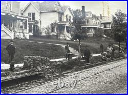 Antique Panoramic Photo Mansfield Ohio Schwan Studio Paving Street Crew 24 x 8