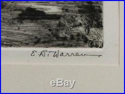 Antique Pencil Signed Elizabeth B Warren Black Americana Etching Print, Busy Day