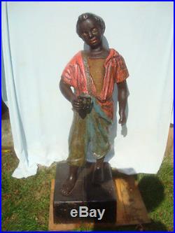Antique Period Lawn Jockey Black Americana Cast Iron, 39 (46 On Stand)