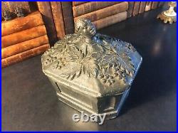 Antique Pewter Tobacco Box Black Americana Container Humidor Pot