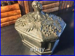 Antique Pewter Tobacco Box Black Americana Container Humidor Pot