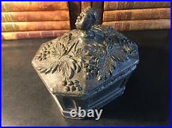 Antique Pewter Tobacco Box Black Americana Container Humidor Pot