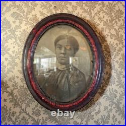 Antique Photo 1880s Black Americana Original Oval Convex Portrait Of Lady