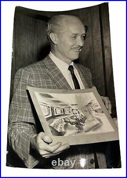 Antique Photo Disney Artist Older Harold Helvenston Holding Caricature Drawing